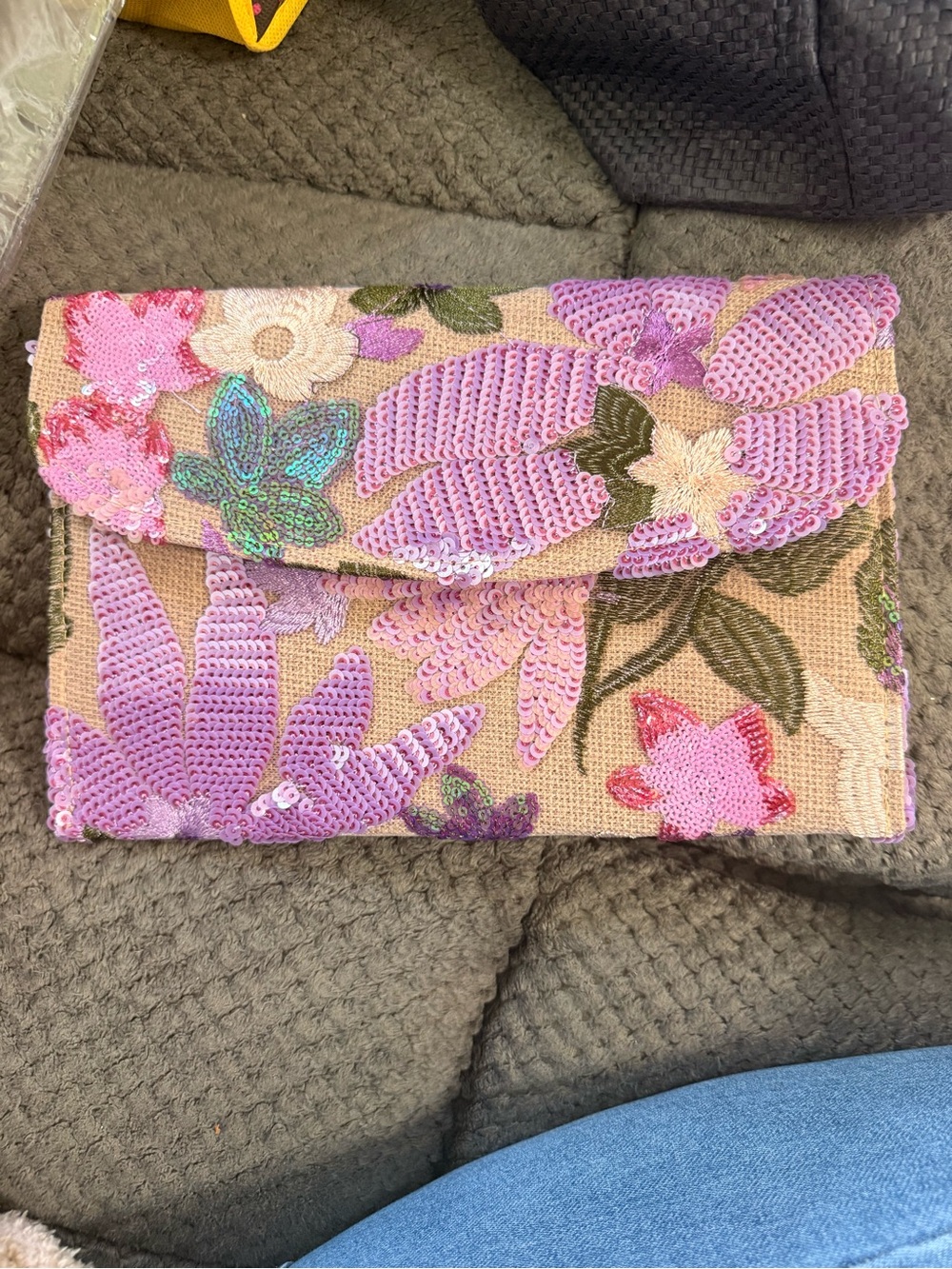 Sequin Floral Envelope Clutch - Pink
